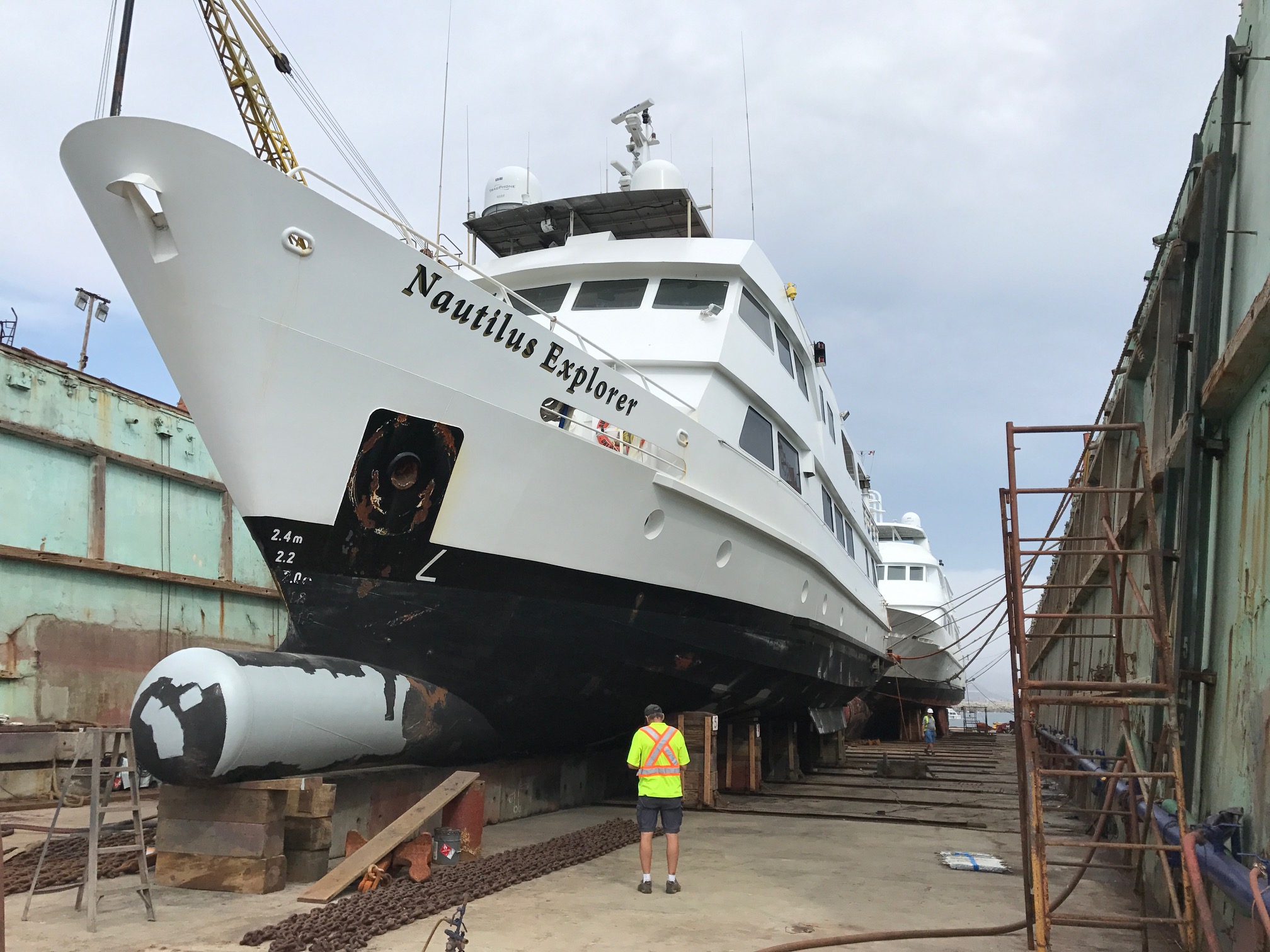 Nautilus Explorer and Belle Amie in dry dock